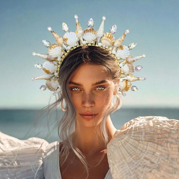 Mermaid Crown Headband Seashell Gold Cosplay Renaissance Women Accessories